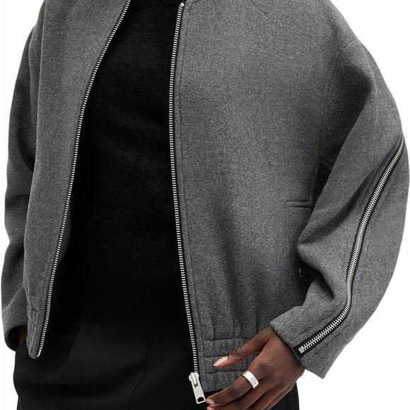 All Saints Hackney Bomber Jacket Dark Grey Wool